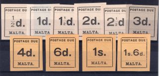 Malta 1925 Sg D1 - D10 Kgv Postage Dues Set Complete Very Lightly M/mint