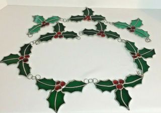 Vintage Stained Glass Christmas Holly & Berries