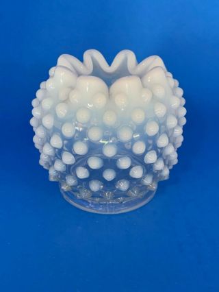 Fenton Clear To White Opalescent Moonstone Hobnail Crimped Rose Bowl Dish