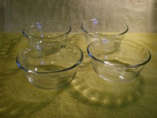 4 Vintage Glass Pyrex Bowls Custard Cups Bowls Ramekin Scallop 3 Ring 10 Oz.  Euc