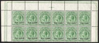 Falkland Islands: George V ½d Green Block Of 12 With War Stamp Overprint (33496)