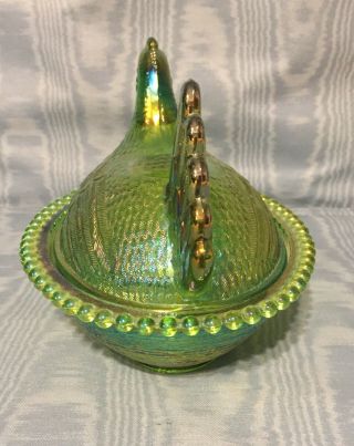 Vintage Rare Indiana Carnival Glass over Lime Green Hen on Nest USA 2