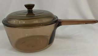 Corning Ware Pyrex Amber Visions 1.  5 Liter Sauce Pan With Lid