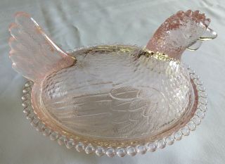 Vintage Indiana Light Pink Glass Chicken Hen On Nest