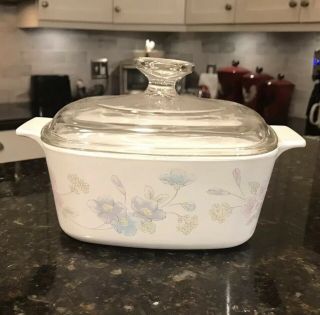Corning Ware Pastel Bouquet Casserole Dish 1.  5 Liter A - 1 1/2 - B With Pyrex Lid