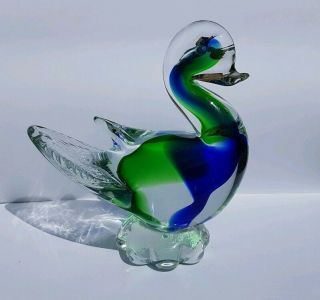 Vintage Murano Glass Duck Blue Green Clear