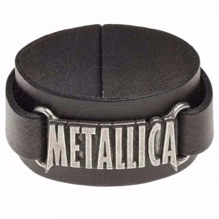 Alchemy Rocks Metallica Logo Wristband Wrist Strap Black Real Leather Hetfield