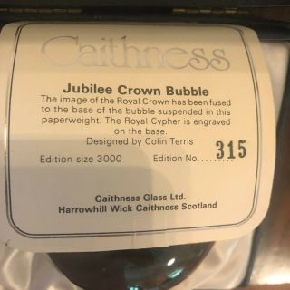 Caithness Glass Paperweight ' Jubilee Crown Bubble ' Ltd Ed 315/3000 (Boxed) 2