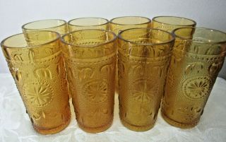 Set Of 8 Vintage Indiana Glass Amber Tiara Sandwich Glass 4 Ounce Juice Glasses