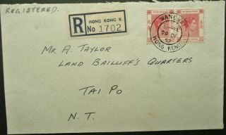 Hong Kong Kgvi 29 Dec 1952 Registered Cover From Wanchai To Tai Po - See