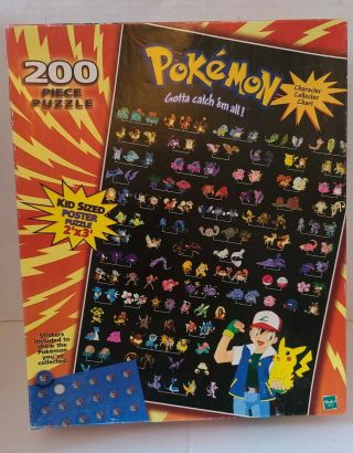 Vintage 1999 Hasbro 200 Piece Puzzle Pokemon Character Collector Chart Complete