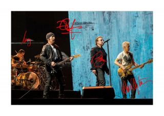 U2 (3) A4 Signed Photograph Picture Poster.  Choice Of Frame.
