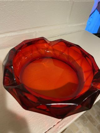 Ruby Red Viking Glass Ashtray Mcm Diamond Pattern