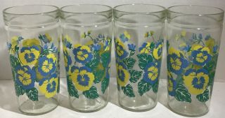 Vintage Anchor Hocking Set Of 4 Pansy Iced Tea Glassware