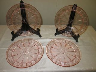 Set Of 4 Jeannette Doric 9 " Pink Depression Glass Dinner Plates