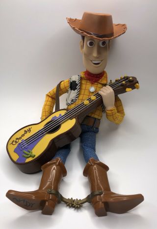 1999 Mattel Disney Toy Story 2 Strummin Singing Woody Doll 17 " W/ Guitar And Hat