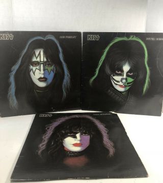 Set Of 3 Kiss Solo Album Vinyl Record Lp Peter Criss,  Paul Stanley,  Ace Frehley