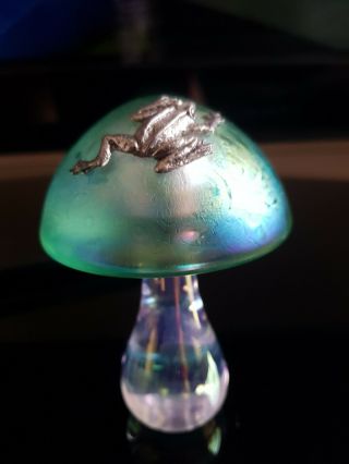Heron Glass Green Mushroom With Pewter Climbing Frog - Hand Made In Cumbria