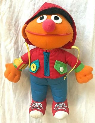 Sesame Street Playskool 1990 Dress Me Up Ernie Learn To Dress Plush Doll 13 "