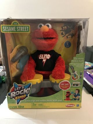 Sesame Street Lets Rock Singing Elmo Microphone Tambourine Drum Music Open Box