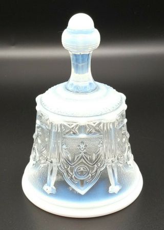 Vintage Fenton Art Glass Cathedral Dinner Bell Blue White Opalescent 6 " Tall