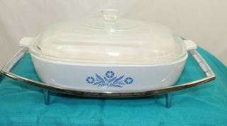 Vintage Corning Ware Blue Cornflower P - 10 - B Baking Casserole Dish,  Lid & Cradle