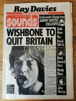 Sounds Newspaper August 18th 1973 Rolling Stones Cover Ray Davies Poster