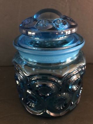 Vintage L E Smith Moon And Stars Blue Small Canister W/lid - 5 1/4 "