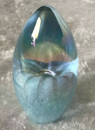 Vintage Baby Blue Iridescent Egg Shape Glass Paperweight