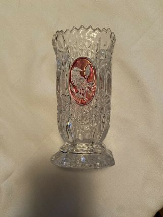 Rare Hofbauer Red Byrdes Bird 6” Vase German Lead Crystal
