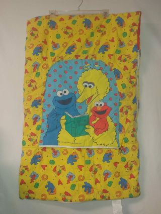 Vtg Sesame Street Toddler Kids Sleeping Bag Elmo Cookie Monster Big Bird Pocket
