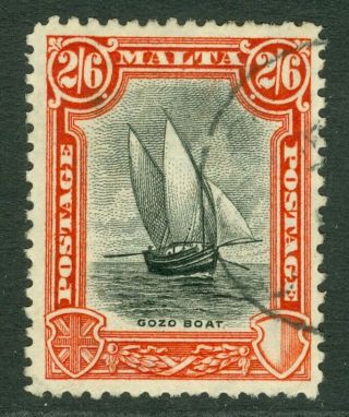 Sg 169 Malta 1926.  2/6 Black & Vermilion.  Very Fine Cat £55