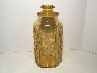Vintage Le Smith Atterbury Scroll Amber Glass Jar Canister 11 1/2 Inches Tall