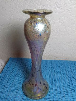 Exceptional Vintage Signed Studio Art Glass Iridescent Vase,  About 8 X