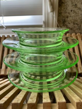 Vintage Vaseline Uranium Depression Green Glass Set Of 3 Unique Design Glow