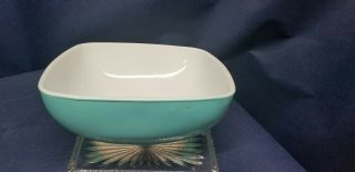 Vintage Turquoise Pyrex Large Square Hostess Dish Bowl B525 - 025 /2.  5 Qt.