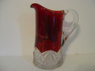 Vintage Eapg Ruby Flash Glass Large Souvenir Pitcher Woodland Beach 7 " High