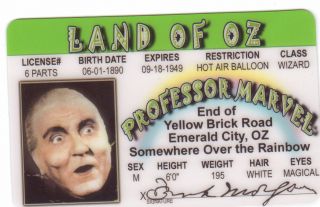 Frank Morgan The Wizard Of Oz Novelty Plastic Collectors Card Drivers License