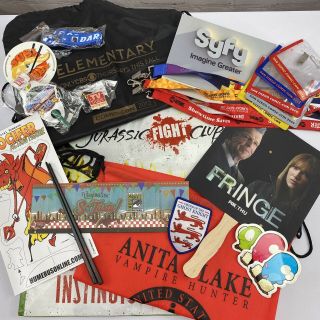 Bundle Of San Diego Comic Con 2008 - 2012 Promos - Bags - Lanyards - Iron Ons - Patch