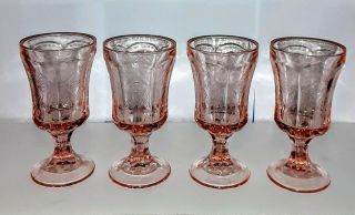 4 Indiana Glass Recollection Madrid Pink Depression Water Goblets 6 5/8 "