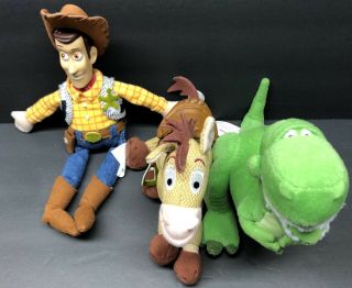 Disney Set Woody 10.  5  Bullseye 8  Rex Toy Story Stuffed Plush.