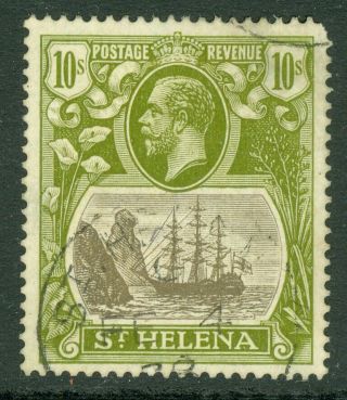 Sg 112 St Helena 1922 - 27.  10/ - Grey & Olive Green.  Fine Cat £250