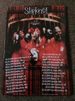 Slipknot Metal Plackard From First World Tour Ever In 1999