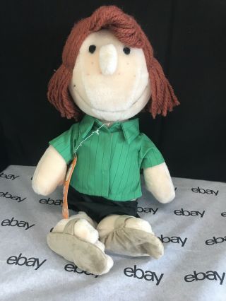 Peanuts Peppermint Patty Plush Doll Green Shirt Sandals Stuffed 14 " Tall W/tag