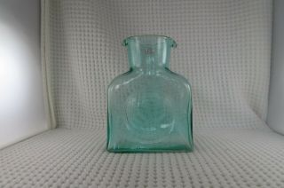 Vintage Blenko Glass Seafoam Green Double Spout Bottle Pitcher Carafe Vase Label