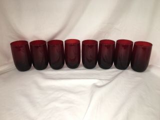 Set Of 8 Vintage Ruby Red Glass Tumbler Roly Poly Glasses - Anchor Hocking