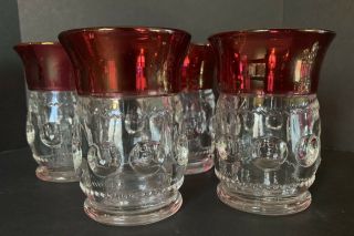 Vtg Set Of 4 Tiffin Kings Crown Thumbprint Ruby Red Flash Glasses Juice Wine 4 "