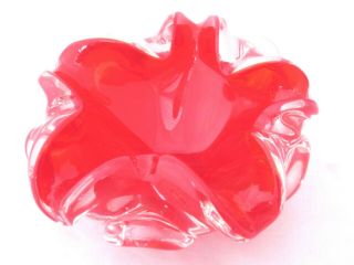 Ruby Red Murano Barovier & Toso Art Glass Ruffled Rim Sommerso Bowl