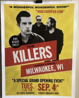 The Killers Rare Concert Lithograph Fiserv Forum Milwaukee Grand Opening Poster