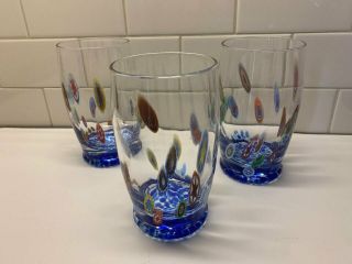 Vintage Murano ?? Tumblers,  Italian Art Glass Multi Color Floral Inlay